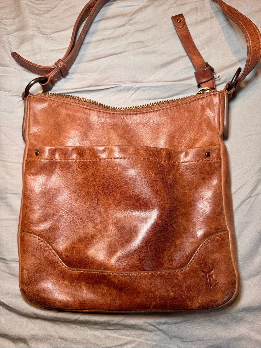 Frye Olivia Large Cognac Leather Crossbody Bag
